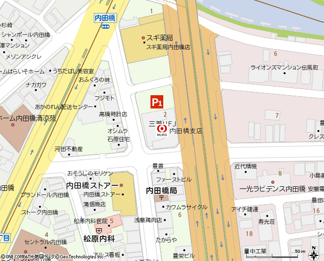 内田橋支店付近の地図